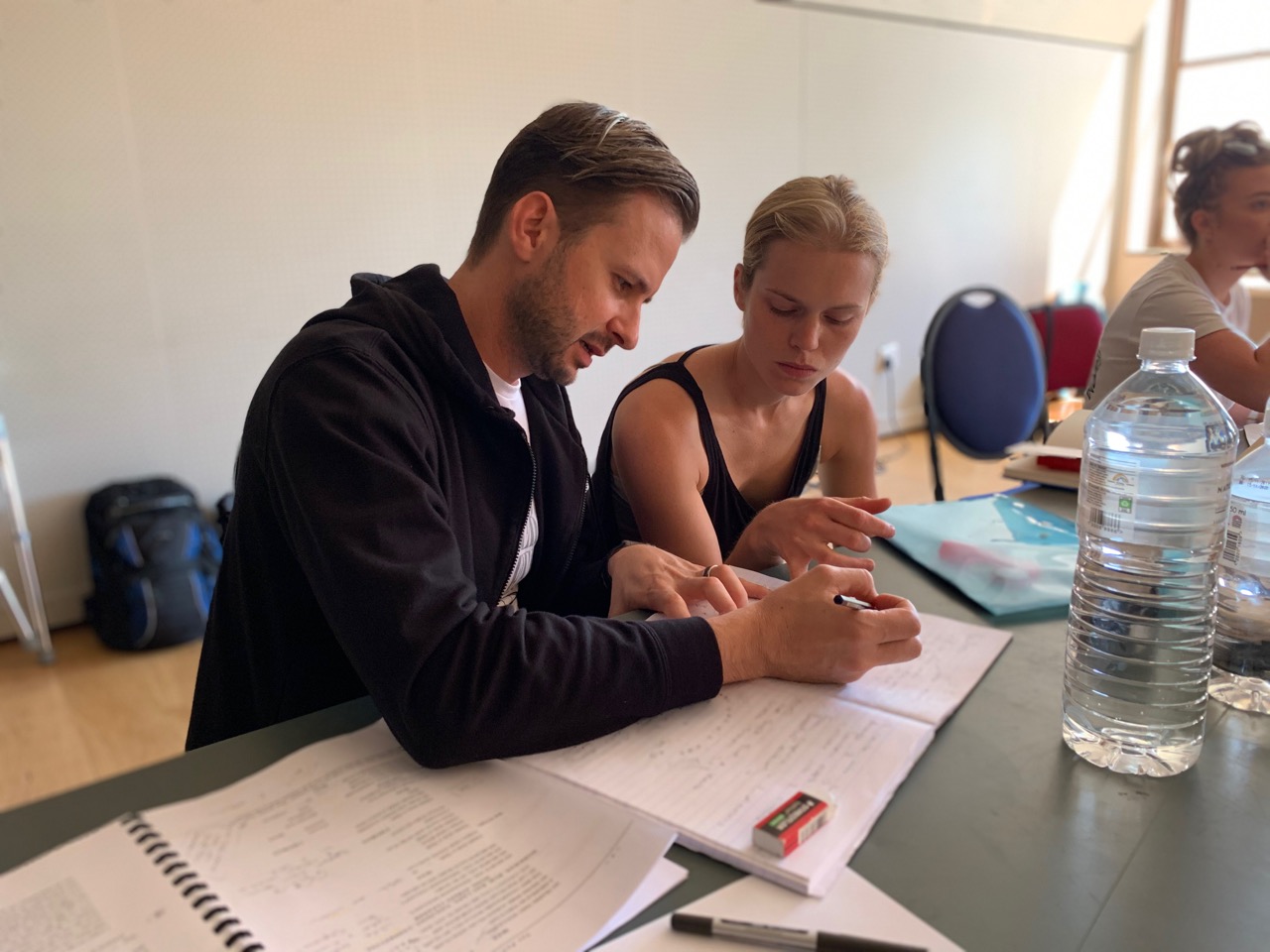 Choreography Duane Alexander consults with Mila De Biaggi during rehearsals for THE PRODUCERS